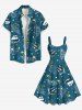 Robe Moulante Ligne A Etoile Dauphin Océan Imprimés de Grande Taille - Vert 5X