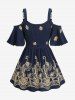 Plus Size Cold Shoulder Floral Butterfly Curve Embroidery Twist Blouse -  