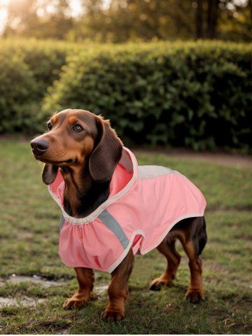 Pet's Reflective Stripes Patchwork Hoodie Raincoat - LIGHT PINK - S