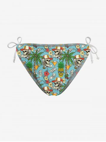 Coconut Tree Floral Skull Baseball Cap Pineapple Juice Print Hawaii Bikini Bottom - LIGHT GREEN - XS