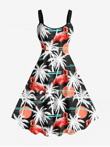 Plus Size Flamingo Coconut Tree Sun Print Hawaii Tank Dress