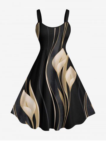 Robe débardeur hawaïenne à imprimé lys grande taille et coupe trapèze - BLACK - L