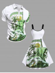 Skull Sea Wave Surfer Coconut Tree Sun Scythe Print Plus Size Matching Hawaii Beach Outfit For Couples -  