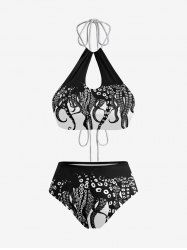 Maillot de Bain Tankini Evidé Pieuvre Imprimé sans Dos - Noir 3XL