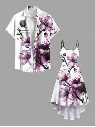 Flowers Watercolor Paint Splatter Print Plus Size Matching Hawaii Beach Outfit For Couples -  