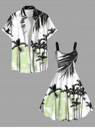 Contrastant Imprimé Cocotier et Feuille Tropicale Grande Taille pour la Plage - Vert clair 