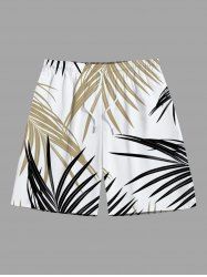 Plus Size Tropical Leaf Print Hawaii Beach Shorts For Men -  