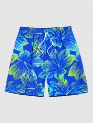 Short de Plage Hawaïen Fleur Tropicale Imprimée de Grande Taille pour Homme - Bleu 3XL
