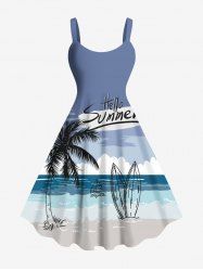 Plus Size Coconut Tree Seascape Sailboat Print Hawaii Tank Dress -  