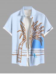 Plus Size Coconut Tree Sea Wave Surfer Sun Print Hawaii Button Pocket Shirt For Men -  