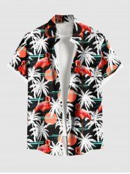Plus Size Flamingo Coconut Tree Sun Print Buttons Pocket Hawaii Shirt For Men -  
