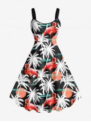 Plus Size Flamingo Coconut Tree Sun Print Hawaii Tank Dress - Noir XS