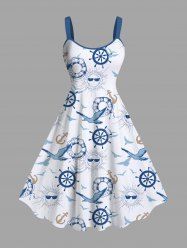 Robe Feuille D'Oiseau et Soleil Imprimés Hawaï Grande Taille - Blanc 3X