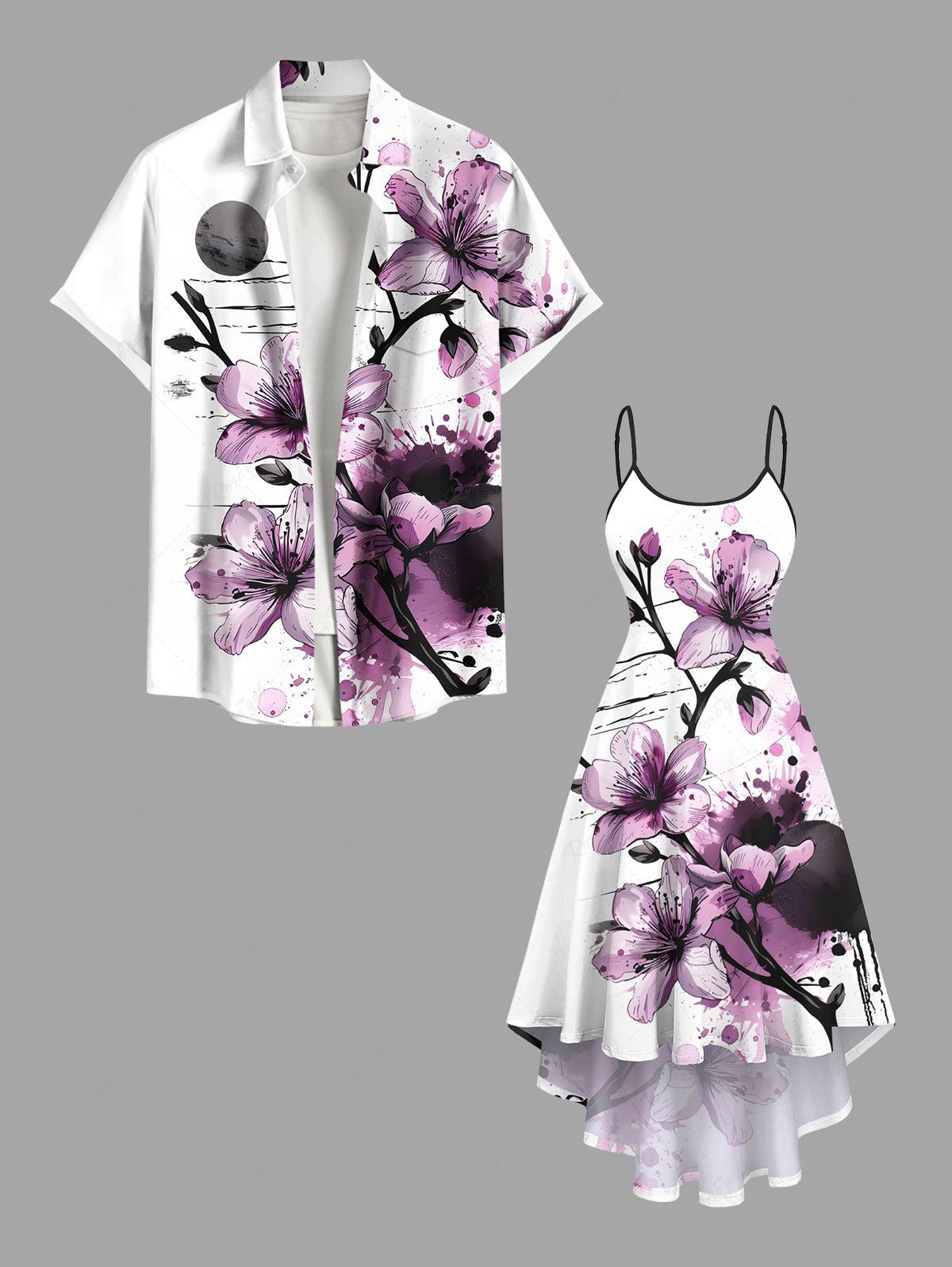 Outfit Flowers Watercolor Paint Splatter Print Plus Size Matching Hawaii Beach Outfit For Couples  