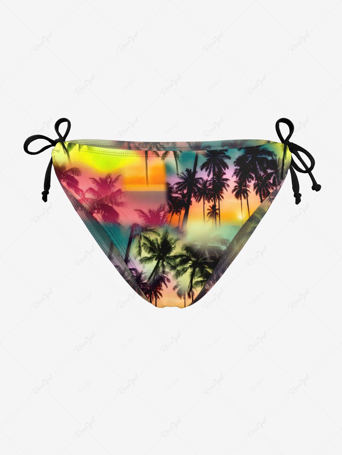Best Coconut Tree Ombre Colorblock Print Cinched Tie Bikini Bottom  