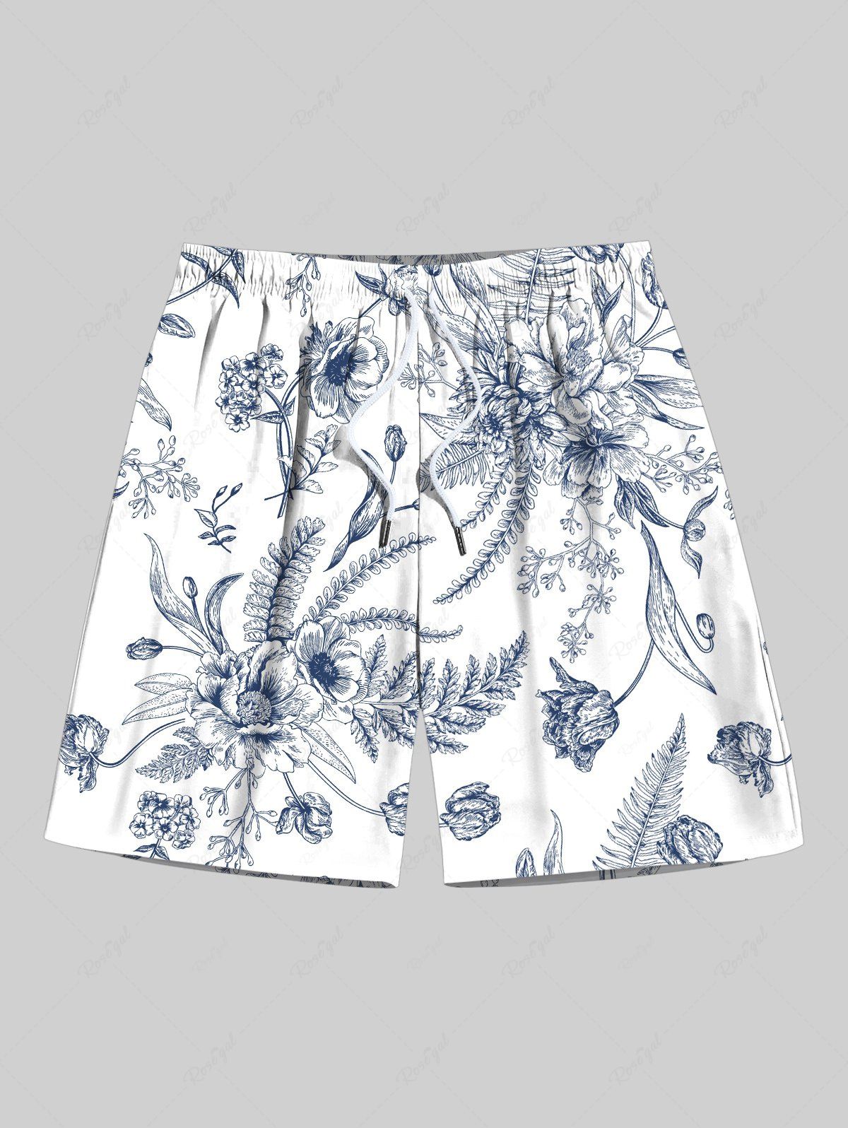 Shop Plus Size Floral Tropical Leaves Print Hawaii Drawstring Beach Shorts For Men  