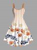 Tenue de plage hawaïenne assortie grande taille à imprimé rayé, motif fleur, feuille, branche, faisceau lumineux, pour couples - orange clair 