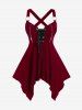 Lace Up Crisscross Tank Top and Plaid Print Patchwork Skirt Plus Size Outfit -  