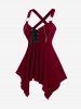 Lace Up Crisscross Tank Top and Plaid Print Patchwork Skirt Plus Size Outfit -  