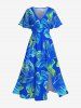 Tenue de Plage à Imprimé Fleurs Tropicales D'Hibiscus Grande-Taille pour Couples - Bleu 