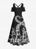 Plus Size Octopus Sailboat Sea Waves Print Hawaii Cruise Cold Shoulder Crisscross A Line Maxi Dress -  