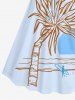 Plus Size Coconut Tree Sea Wave Surfer Sun Print Hawaii Cinched A Line Dress -  