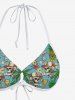 Coconut Tree Floral Skull Baseball Cap Pineapple Juice Print Hawaii Cinched Halter Backless Bikini Top -  