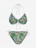 Coconut Tree Floral Skull Baseball Cap Pineapple Juice Print Hawaii Cinched Halter Backless Bikini Top -  