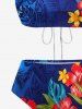 Tropical Leaves Floral Print Hawaii Ombre Hollow Out Backless Tankini Swimsuit -  