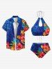 Tropical Leaves Floral Print Hawaii Ombre Hollow Out Backless Tankini Swimsuit -  