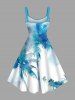 Robe débardeur grande taille à imprimé aquarelle tie-dye cocotier hawaïenne trapèze - Bleu clair L