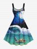Plus Size Turtle Sea Wave Coconut Tree Moon Ombre Galaxy Print Hawaii Sea Creatures A Line Tank Dress -  
