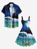 Plus Size Turtle Sea Wave Coconut Tree Moon Ombre Galaxy Print Hawaii Sea Creatures A Line Tank Dress -  