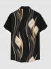 Plus Size Lily Flower Curve Print Hawaii Button Pocket Shirt For Men -  