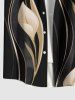 Plus Size Lily Flower Curve Print Hawaii Button Pocket Shirt For Men -  