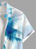 Plus Size Watercolor Tie Dye Coconut Tree Print Hawaii Button Pocket Shirt For Men -  