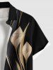 Chemise hawaïenne à poches boutons, imprimé lys et courbes, grande taille, pour hommes - Noir XL