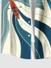 Plus Size Sea Waves Boat Print Hawaii Cruise Button Pocket Shirt For Men -  