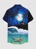 Plus Size Turtle Sea Wave Coconut Tree Moon Ombre Galaxy Print Hawaii Sea Creatures Shirt For Men -  