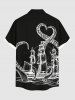 Plus Size Octopus Sailboat Sea Waves Print Hawaii Cruise Button Pocket Shirt For Men -  
