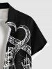 Plus Size Octopus Sailboat Sea Waves Print Hawaii Cruise Button Pocket Shirt For Men -  