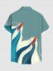 Plus Size Sea Waves Boat Print Hawaii Cruise Button Pocket Shirt For Men -  