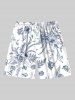 Plus Size Floral Tropical Leaves Print Hawaii Drawstring Beach Shorts For Men -  