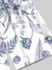 Plus Size Floral Tropical Leaves Print Hawaii Drawstring Beach Shorts For Men -  
