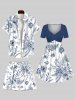 Plus Size Floral Tropical Leaves Print Hawaii Drawstring Beach Shorts For Men -  