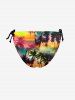 Coconut Tree Ombre Colorblock Print Cinched Tie Bikini Bottom -  