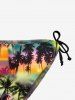 Coconut Tree Ombre Colorblock Print Cinched Tie Bikini Bottom -  