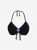 Coconut Tree Flamingo Pineapple Sun Print Cinched Tie Halter Bikini Top -  