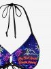 Coconut Tree Flamingo Pineapple Sun Print Cinched Tie Halter Bikini Top -  