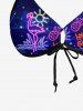 Coconut Tree Flamingo Pineapple Sun Print Cinched Tie Halter Bikini Top -  
